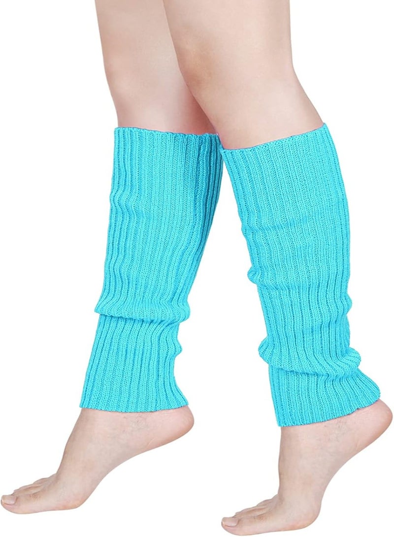 Calentadores de Pierna de Punto para Mujer de los Años 80 Calcetines de Ganchillo Acanalados para Fiesta (Azul de Lago)  - Image 1