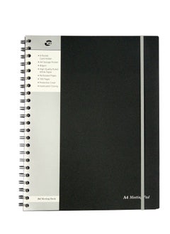 Pukka Pad Pukka Pad A4+ Spiral Bound Meeting Pad Notebook Single Line Diary 160 Pages, Ruled, 90gsm, 7mm Line, Perforated Page, Polyprop Cover, Elastic Closure, 9 Pocket Business Card Holder, A4 Storage Pocket  - Image 1