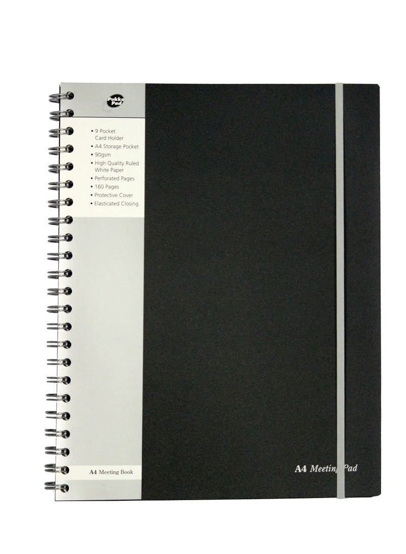 Pukka Pad Pukka Pad A4+ Spiral Bound Meeting Pad Notebook Single Line Diary 160 Pages, Ruled, 90gsm, 7mm Line, Perforated Page, Polyprop Cover, Elastic Closure, 9 Pocket Business Card Holder, A4 Storage Pocket - Image 1