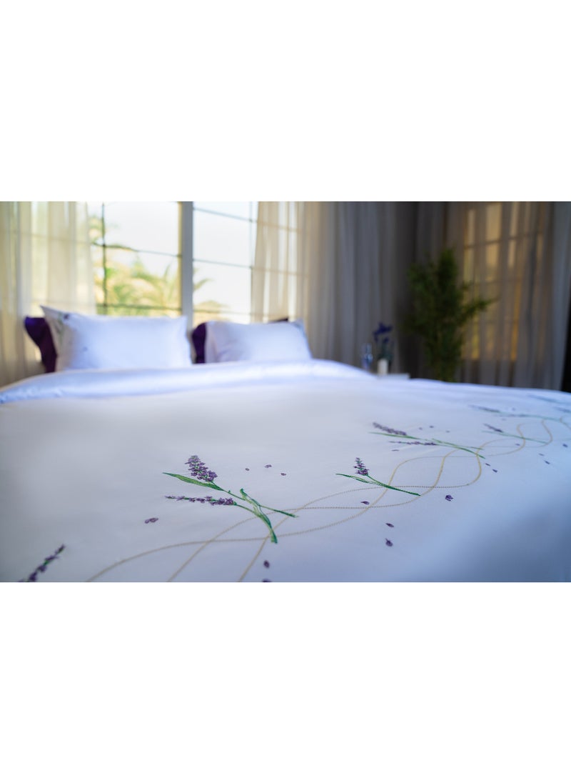 TM HOME TM Home “Lavender” 6-Piece Embroidered Duvet Cover Set – 100% Egyptian Cotton – 600TC – 250,000-Stitch Soft Violet Detailing  - Image 5