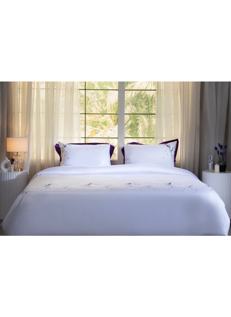 TM HOME TM Home “Lavender” 6-Piece Embroidered Duvet Cover Set – 100% Egyptian Cotton – 600TC – 250,000-Stitch Soft Violet Detailing  - Image 2