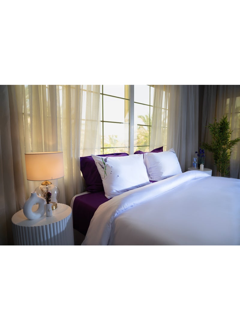 TM HOME TM Home “Lavender” 6-Piece Embroidered Duvet Cover Set – 100% Egyptian Cotton – 600TC – 250,000-Stitch Soft Violet Detailing  - Image 3