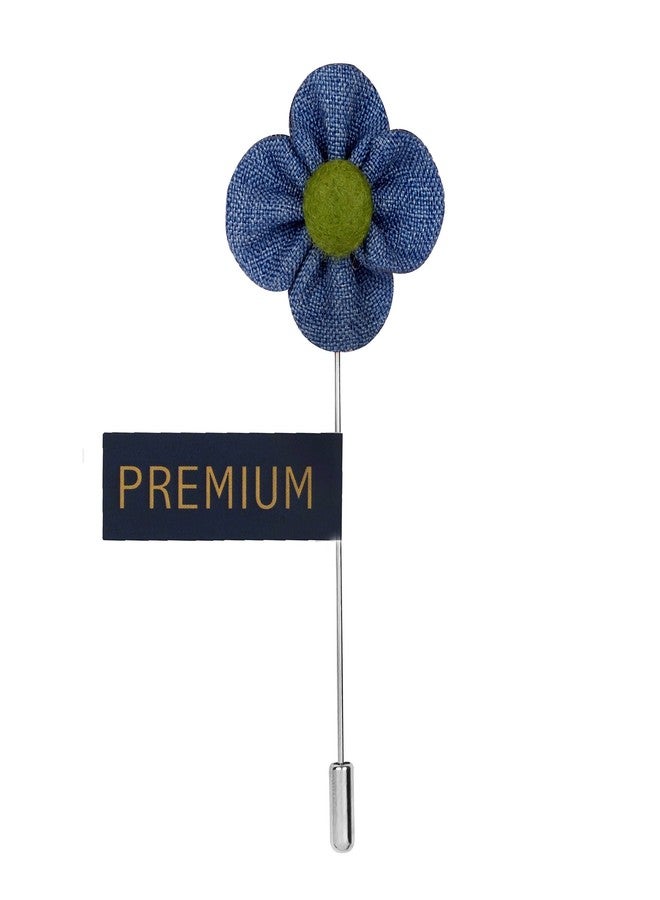 Peluche The Four Petal Classic Flower Blue Brooch for Men - Image 1