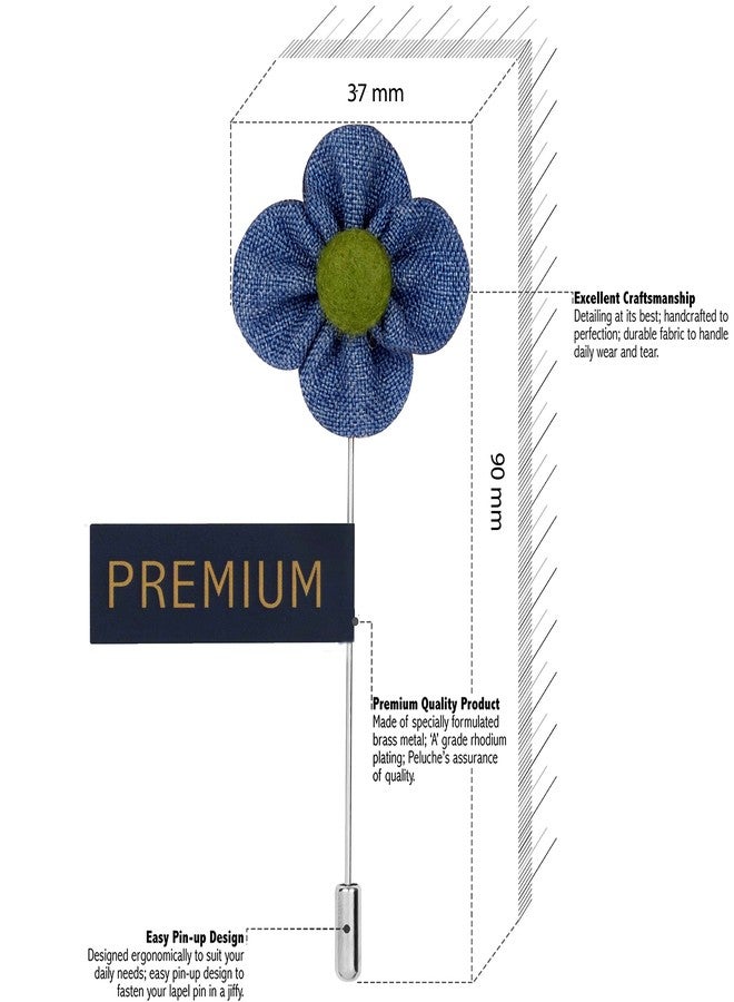 Peluche The Four Petal Classic Flower Blue Brooch for Men - Image 2