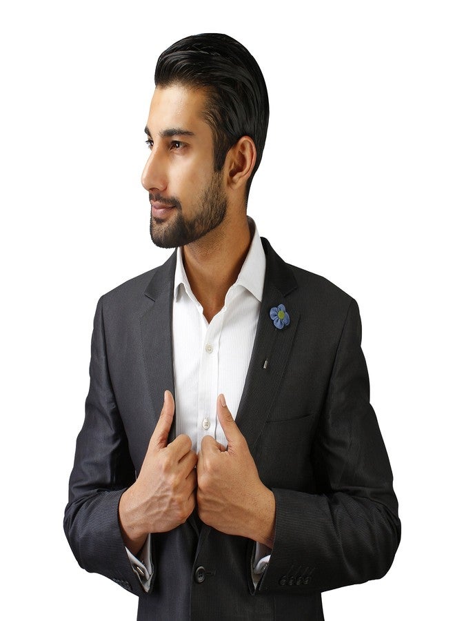 Peluche The Four Petal Classic Flower Blue Brooch for Men - Image 5