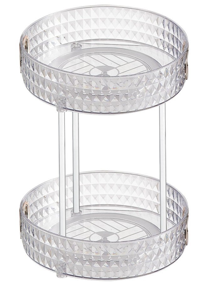 Wesoke 2 Tier Lazy Susan Turntable Cupboard Organiser, Large Rotating Kitchen Spice Rack Spinning Condiment Seasoning Organizer, Detachable Revolving Bathroom Makeup Tray Holder for Cabinet Fridge - Image 1