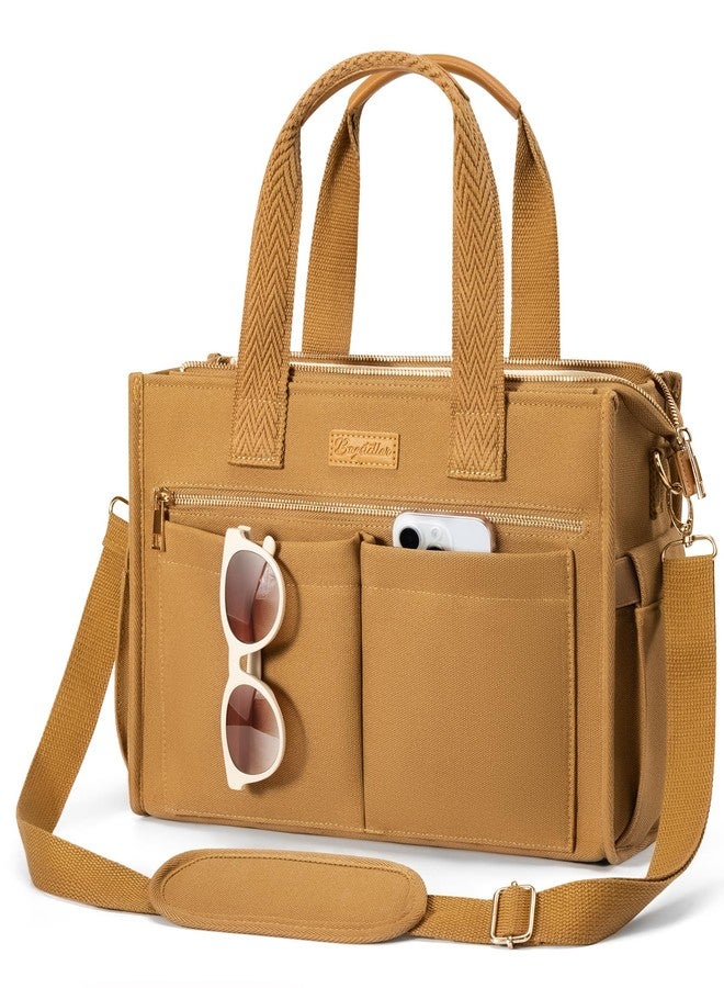 Bagstellar Canvas Tote Bag for Women, 9-Pockets Large Crossbody Handbag Work Bible Laptop Bag Bookbag Satchel Messenger Bag with Zipper for Mom Sister Wife Teacher Nurse Travel Work College - Image 1