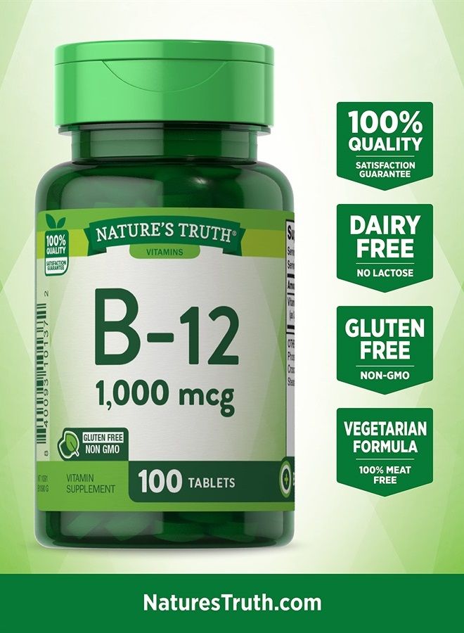 Nature's Truth B12 Vitamin Tablets | 1000 mcg | 100 Count | Non-GMO & Gluten Free  - Image 1