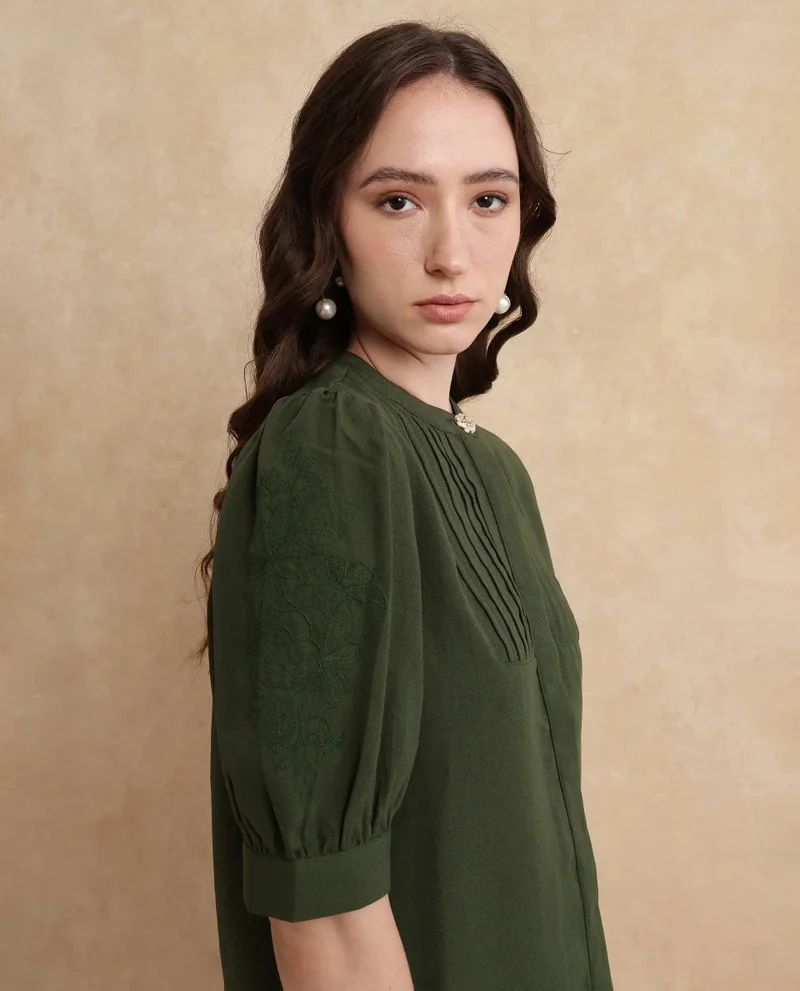 Rareism Women's Embroidered Sleeve Regular Fit Top
