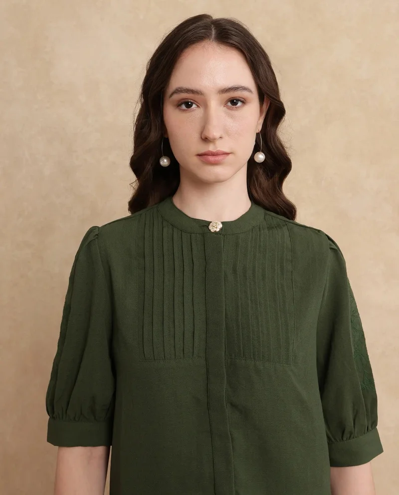 Rareism Women's Embroidered Sleeve Regular Fit Top