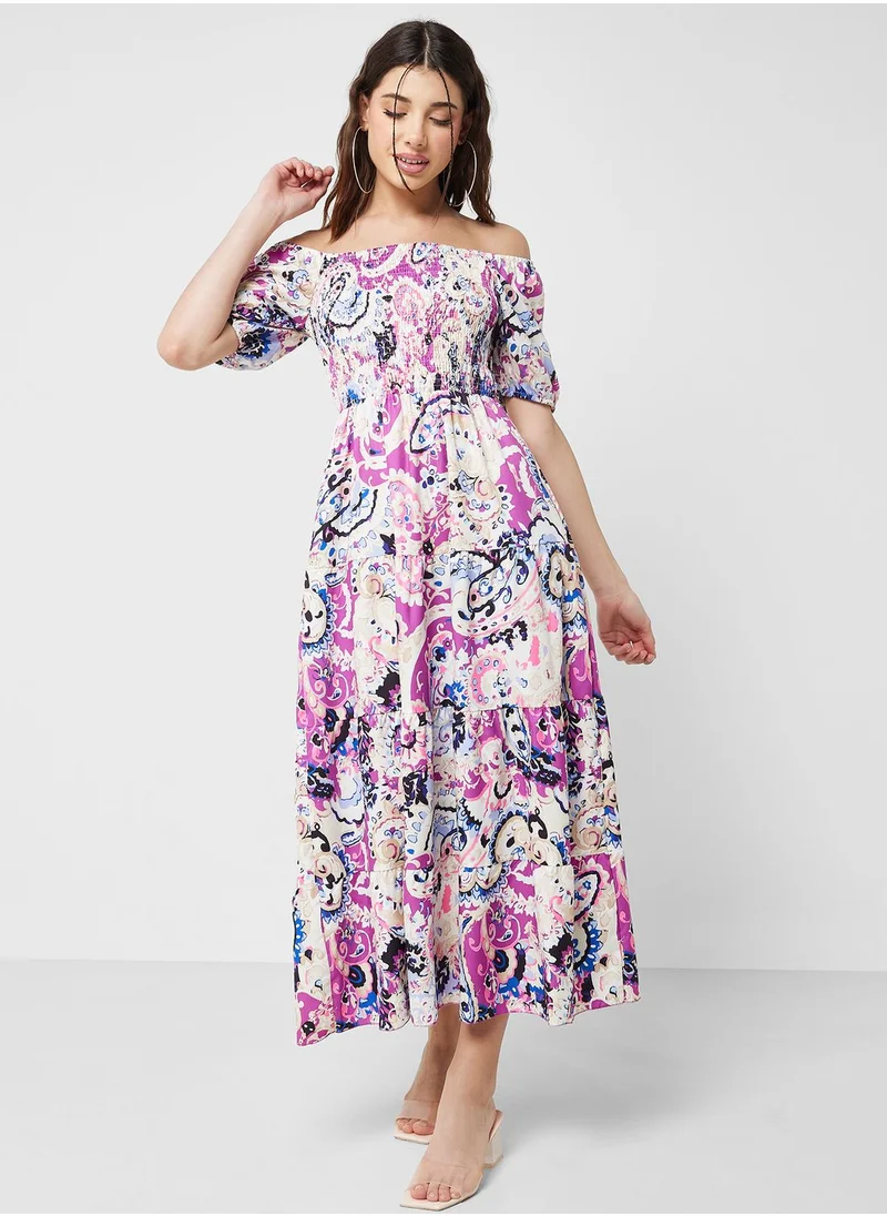Ginger Off Shoulder Printed Dress