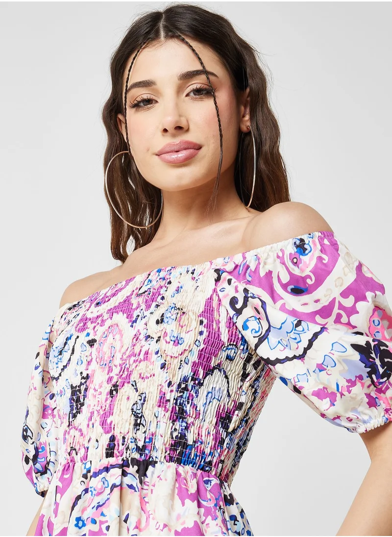 Ginger Off Shoulder Printed Dress