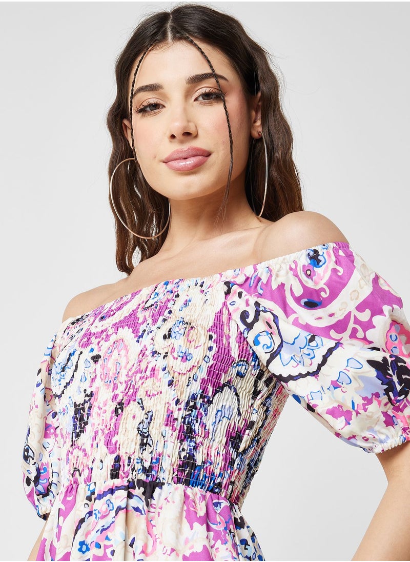 Ginger - Off Shoulder Printed Dress - Image 1