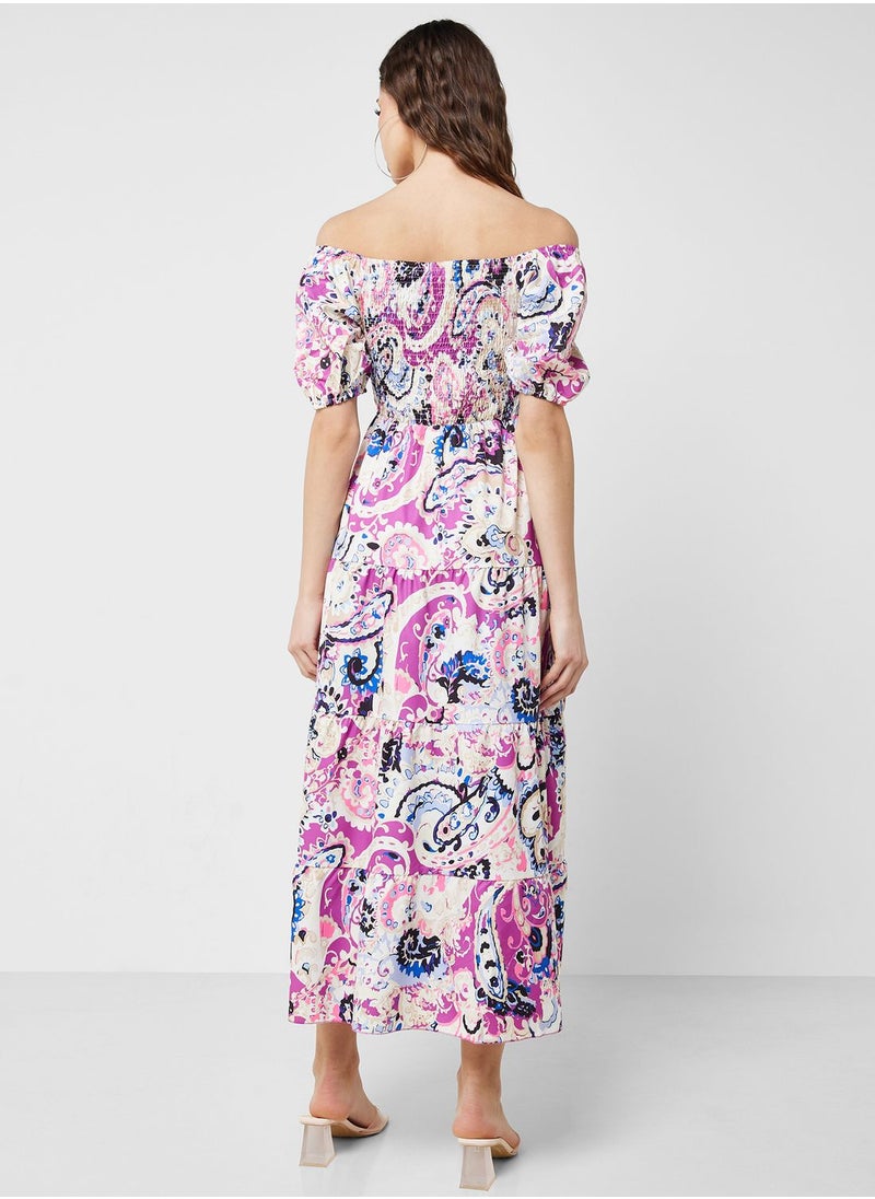 Ginger - Off Shoulder Printed Dress - Image 1