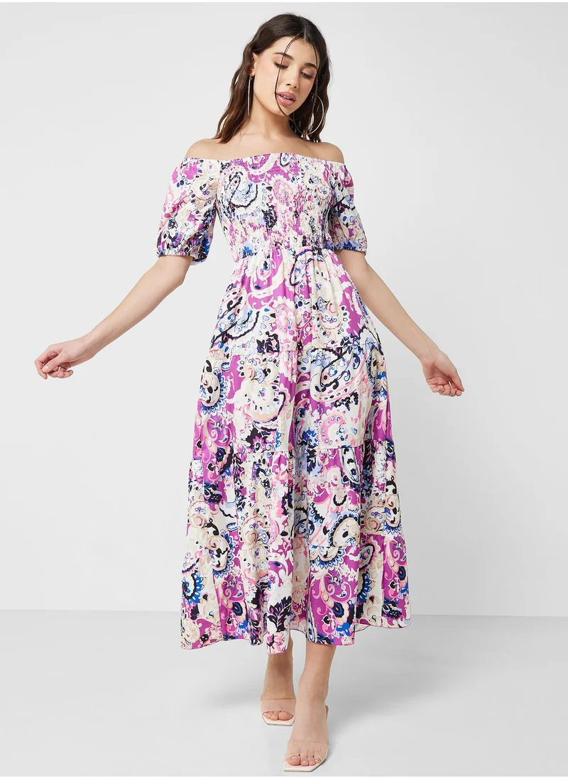 Ginger Off Shoulder Printed Dress