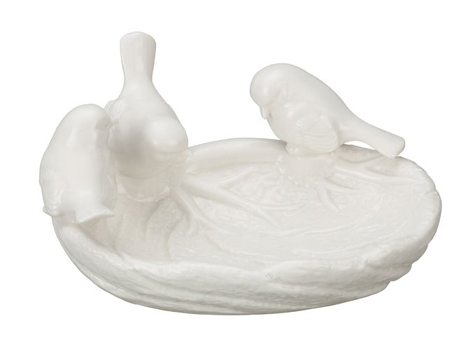 CREATIVE COOP CERAMIC LEAF DISH WITH BIRDS