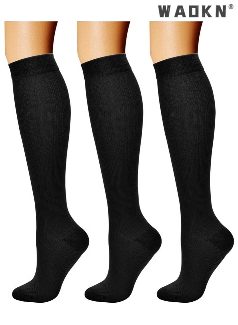 WAOKN 3 pairs of Black Copper Compression Stockings for Women & Men Calf Socks, Pressure Socks, Elastic Socks,Yoga Socks,Best Support for Running, Hiking, Sports, Cycling and so on  - Image 1