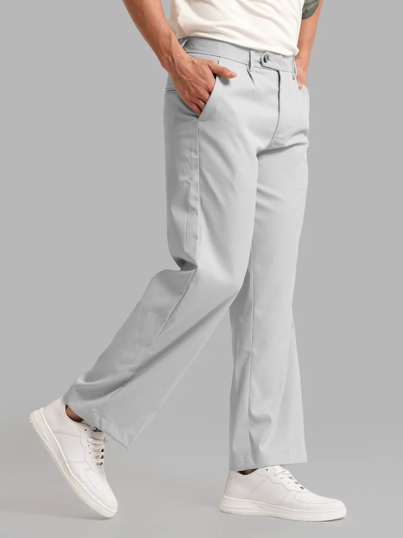 Maniac  Maniac Solid Light Grey Baggy Cotton Blend Trouser for Men | Best Price UAE