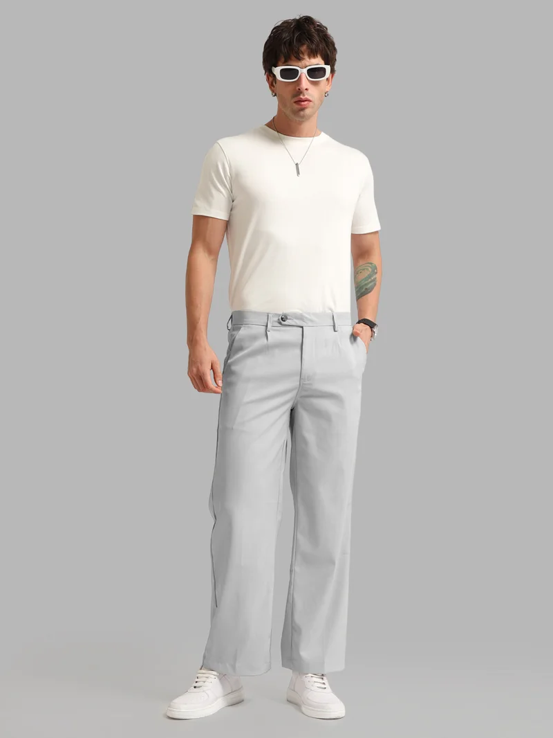 Maniac  Maniac Solid Light Grey Baggy Cotton Blend Trouser for Men | Best Price UAE