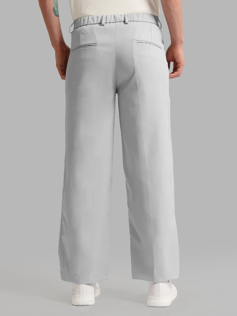 Maniac  Maniac Solid Light Grey Baggy Cotton Blend Trouser for Men | Best Price UAE