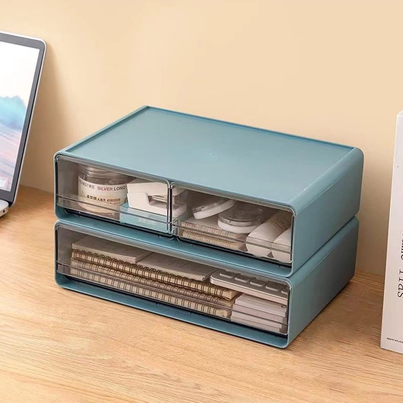 Zyners Large Stackable Desk Organizer Drawers, Plastic Desk Storage Drawers, Makeup Organizer Drawers with 3 Drawers for Desk, Home, School, Desktop, Dressing Table(Blue) - Image 3