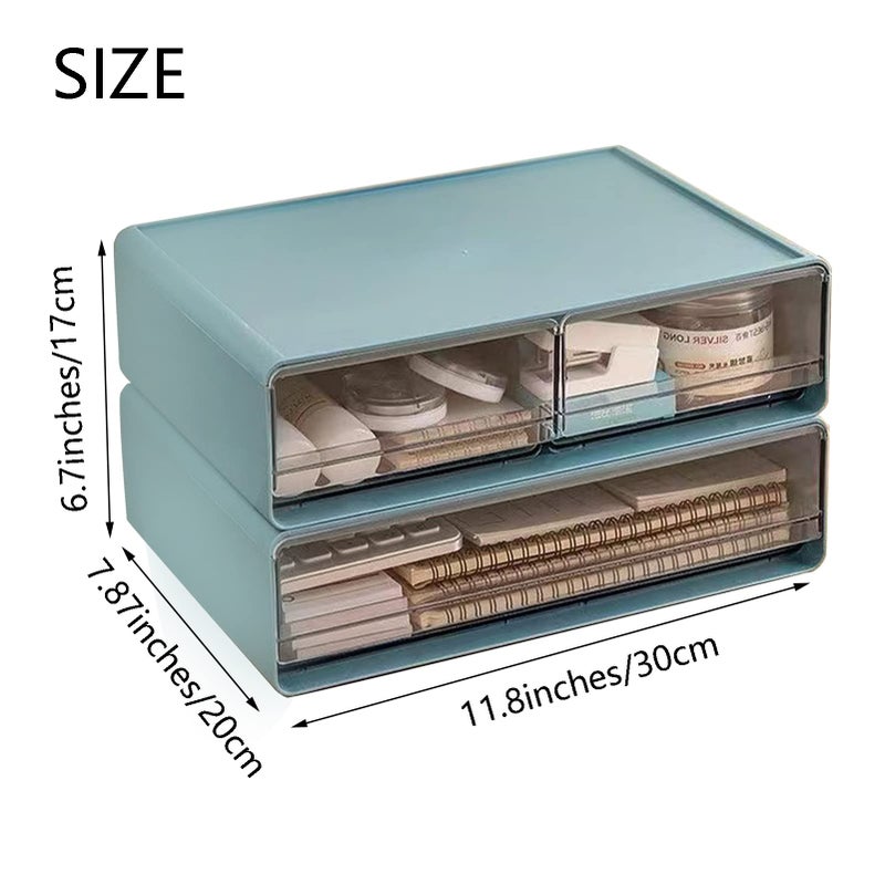 Zyners Large Stackable Desk Organizer Drawers, Plastic Desk Storage Drawers, Makeup Organizer Drawers with 3 Drawers for Desk, Home, School, Desktop, Dressing Table(Blue) - Image 2