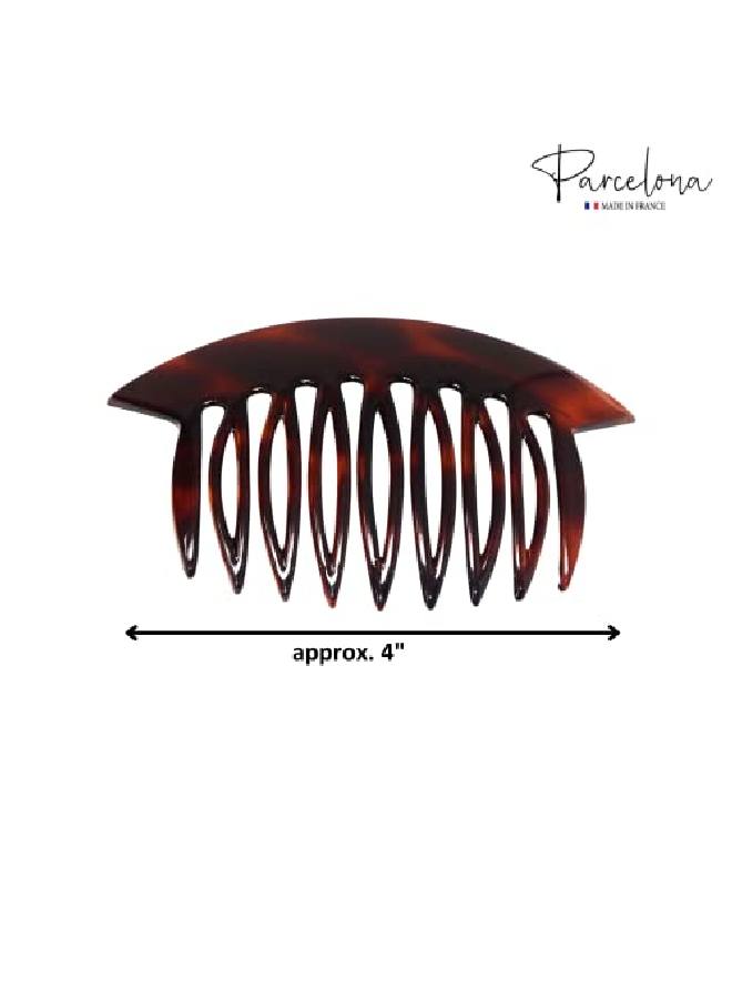 Parcelona French Wide Edge Tortoise Shell Brown Large 4” Celluloid Set Of 2 Strong Grip Side Hair Combs For Women And Girls - Image 5