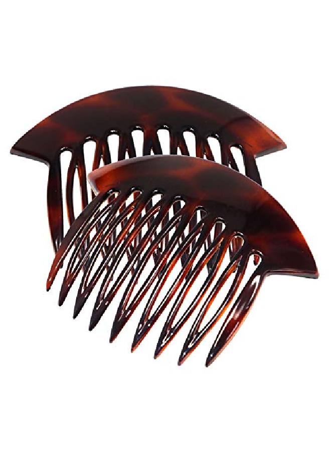 Parcelona French Wide Edge Tortoise Shell Brown Large 4” Celluloid Set Of 2 Strong Grip Side Hair Combs For Women And Girls - Image 2