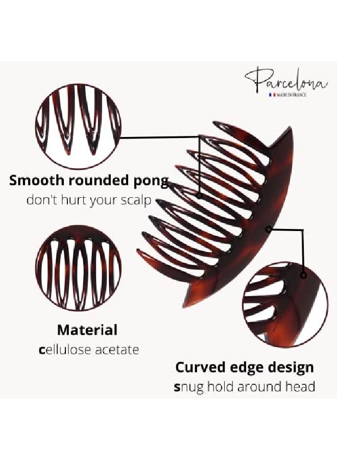 Parcelona French Wide Edge Tortoise Shell Brown Large 4” Celluloid Set Of 2 Strong Grip Side Hair Combs For Women And Girls - Image 4