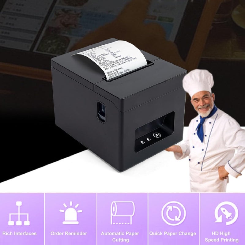 Marhynchus USB Thermal Receipt Printer with Automatic Cutter 80mm POS Printer with Overheat Guard Function for Restaurant Supermarket Retail Store (US Plug 500W) - Image 3