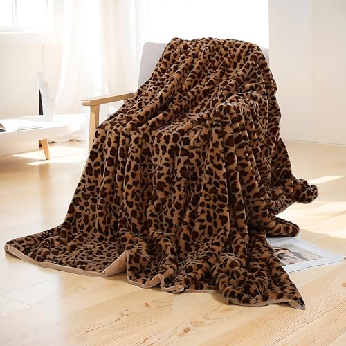 UKELER Leopard Throw Blanket 60x80 for Bed Sofa Couch Travel and Camping 560 GSM Double Sided Thick Fluffy Faux Fur Bed Throws Super Soft Cozy Plush Cheetah Print Blankets for All Seasons - Image 1