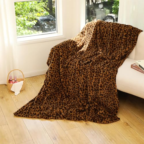 UKELER Leopard Throw Blanket 60x80 for Bed Sofa Couch Travel and Camping 560 GSM Double Sided Thick Fluffy Faux Fur Bed Throws Super Soft Cozy Plush Cheetah Print Blankets for All Seasons - Image 3