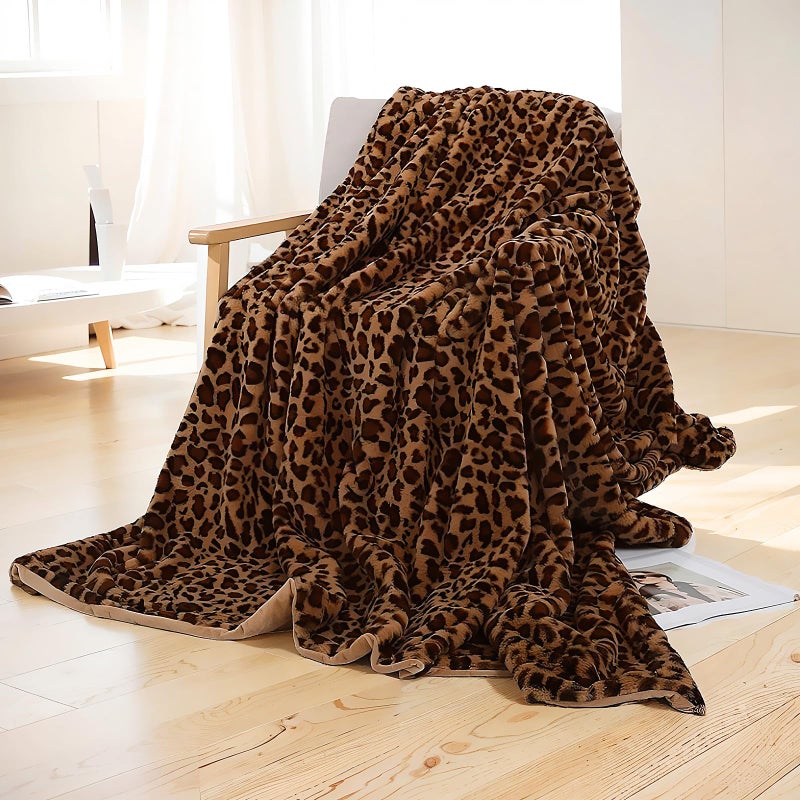 UKELER Leopard Throw Blanket 60x80 for Bed Sofa Couch Travel and Camping 560 GSM Double Sided Thick Fluffy Faux Fur Bed Throws Super Soft Cozy Plush Cheetah Print Blankets for All Seasons - Image 2