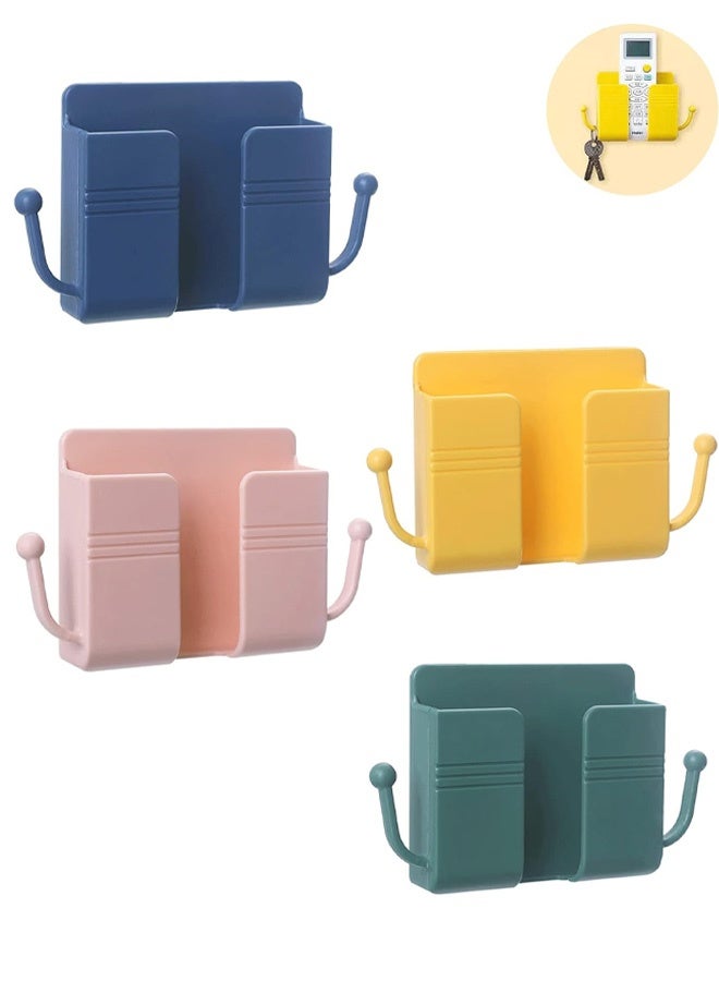 4Pcs Wall Mount Phone Holder Adhesive Wall Phone Mount Charging Stand and Remote Control Stand Multipurpose Socket Pocket Universal Deck Storage Box for Bedroom, Kitchen, Bathroom, Office - Image 1