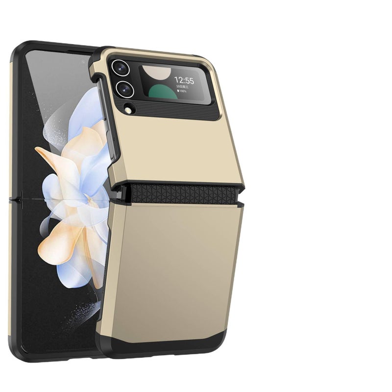 غطاء واقي، تصميم باللون الذهبي متكامل لمفصلة الدرع، مقاوم للصدمات لـ Samsung Galaxy Z Flip 4، Gold سهل التخزين عملي للاستخدام المتكرر للطاولة - Image 1
