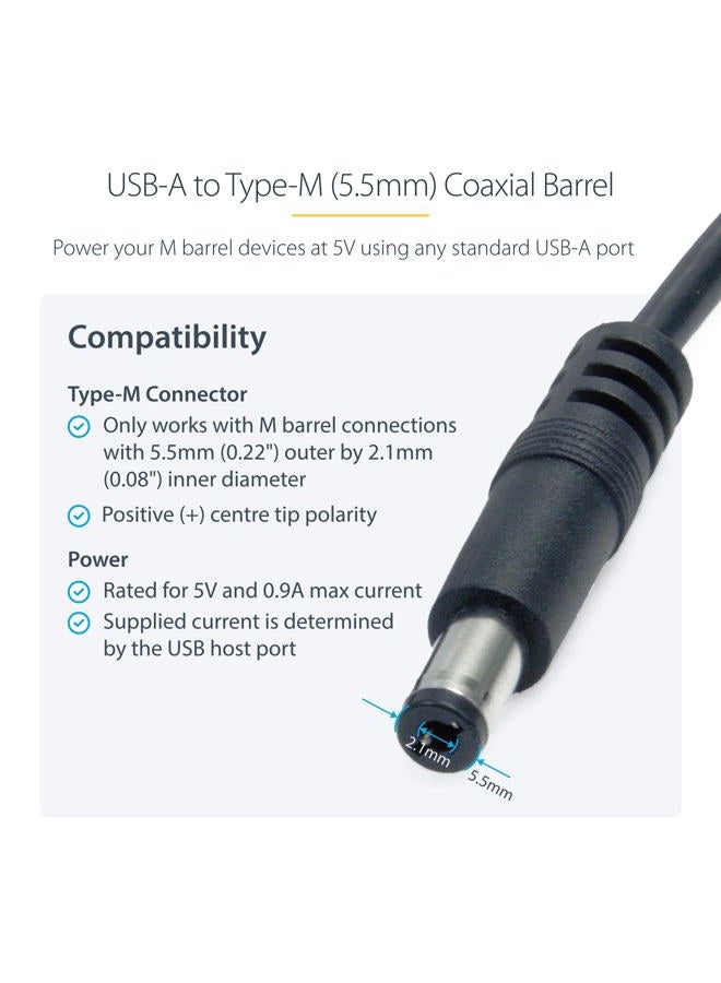 Startech.com 3ft (91cm) USB to Type M Barrel Cable, USB to 5.5mm 5V DC Power Cable, Molded USB to Barrel Jack 5V DC Plug - Image 2
