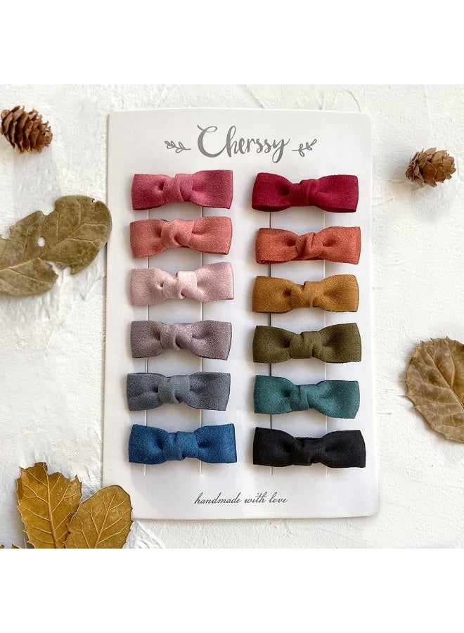 Cherssy Boutique Baby Hair Clips, 12pcs Suede Mini Bows Hair Barrettes, Fully Lined Hair Pins for Infant Toddler Girl's Fine Hair by Cherssy - Image 1