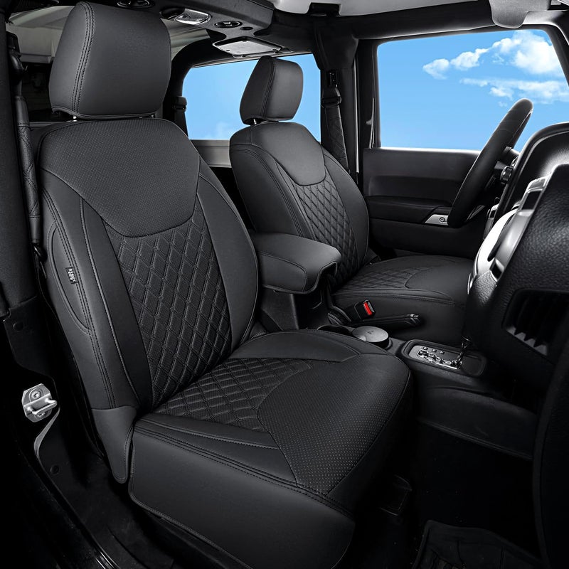 GIANT PANDA Customized Full Set Car Seat Covers for Jeep Wrangler 4 Door JK Sahara Sport Rubicon Unlimited Willys Wheeler Altitude 2013 2014 2015 2016 2017 Faux Leather Black