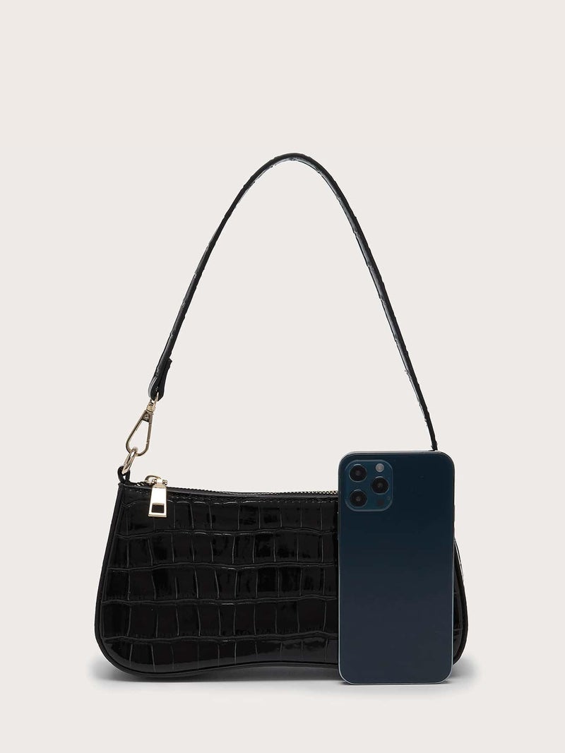 SweatyRocks Women's Small Crocodile Print Shoulder Bag Leather Clutch Purse Handbag with Zipper Closure Pure Black One-Size - Image 5
