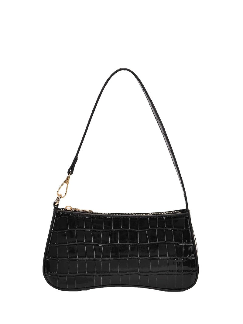 SweatyRocks Women's Small Crocodile Print Shoulder Bag Leather Clutch Purse Handbag with Zipper Closure Pure Black One-Size - Image 1