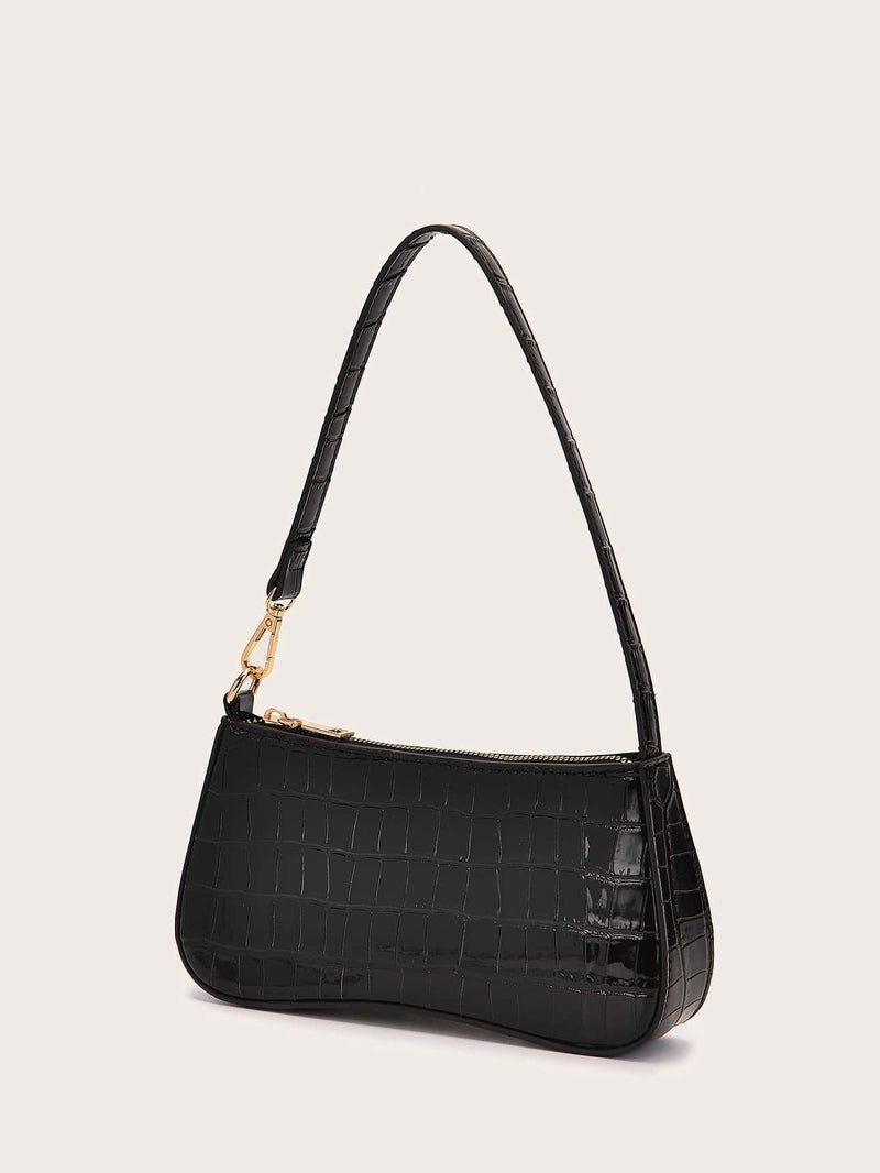 SweatyRocks Women's Small Crocodile Print Shoulder Bag Leather Clutch Purse Handbag with Zipper Closure Pure Black One-Size - Image 4