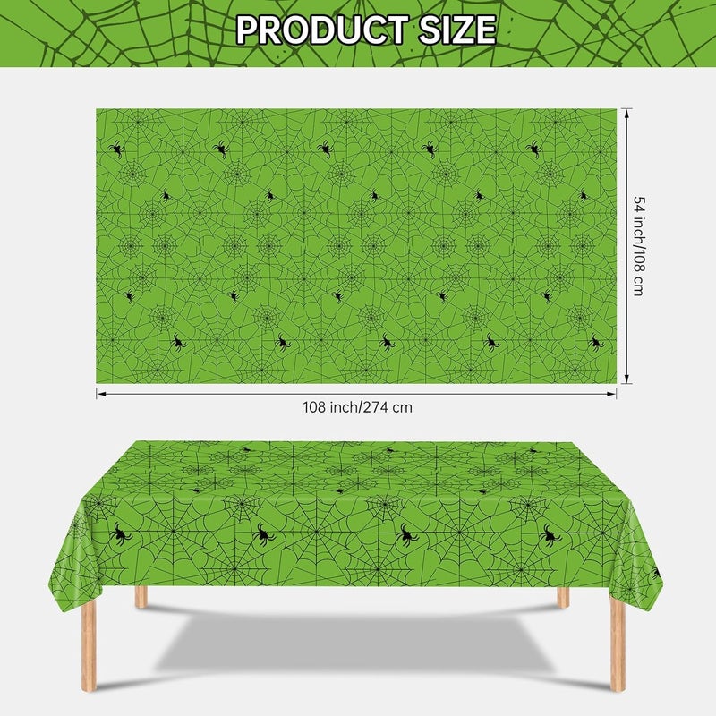 Litmitfu 2 Pcs Halloween Tablecloth - Plastic Halloweens Spider Webs Table Cloth, Green Disposable Rectangle Spiderweb Table Cover for Halloween Party Decorations Supplies Favors Tables Decor, 108 x 54 Inch - Image 3