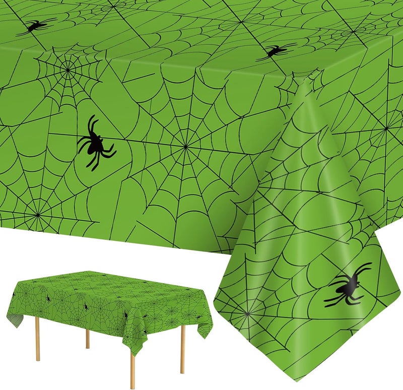 Litmitfu 2 Pcs Halloween Tablecloth - Plastic Halloweens Spider Webs Table Cloth, Green Disposable Rectangle Spiderweb Table Cover for Halloween Party Decorations Supplies Favors Tables Decor, 108 x 54 Inch - Image 1