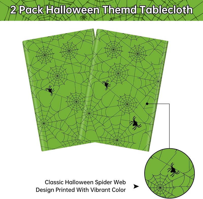 Litmitfu 2 Pcs Halloween Tablecloth - Plastic Halloweens Spider Webs Table Cloth, Green Disposable Rectangle Spiderweb Table Cover for Halloween Party Decorations Supplies Favors Tables Decor, 108 x 54 Inch - Image 4