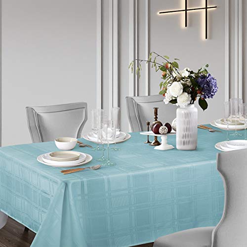JUCFHY Tablecloth Rectangle 60×84 Soild Plaid Jacquard Table Cloth, Waterproof Elegance Contemporary Woven Decorative Tablecloths, Spillproof Wrinkle Resistant Holiday Table Cover, Turquoise - Image 5
