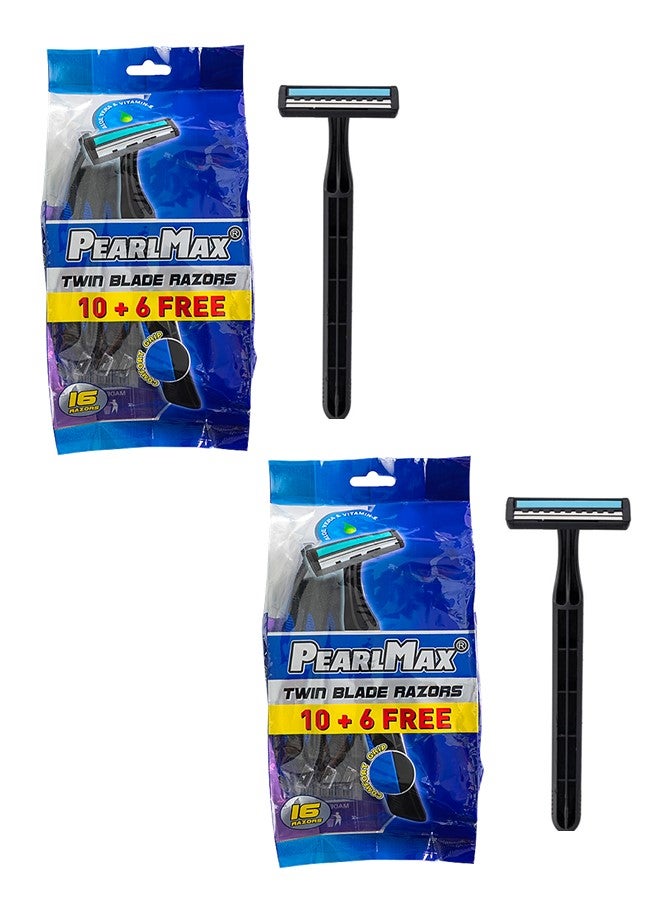 PEARLMAX Pack of 2 PearlMax Twin Razors Smooth Shave with Aloe Vera Disposable Razors for Comfort and Precision Shaving - Image 1