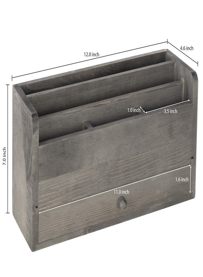 MyGift Rustic Gray Solid Wood Office Desk Supplies and Stationery Organizer, 5 Slot Wooden Desktop Mail Sorter, Document and Magazine Holder with Pull Out Drawer - Image 2