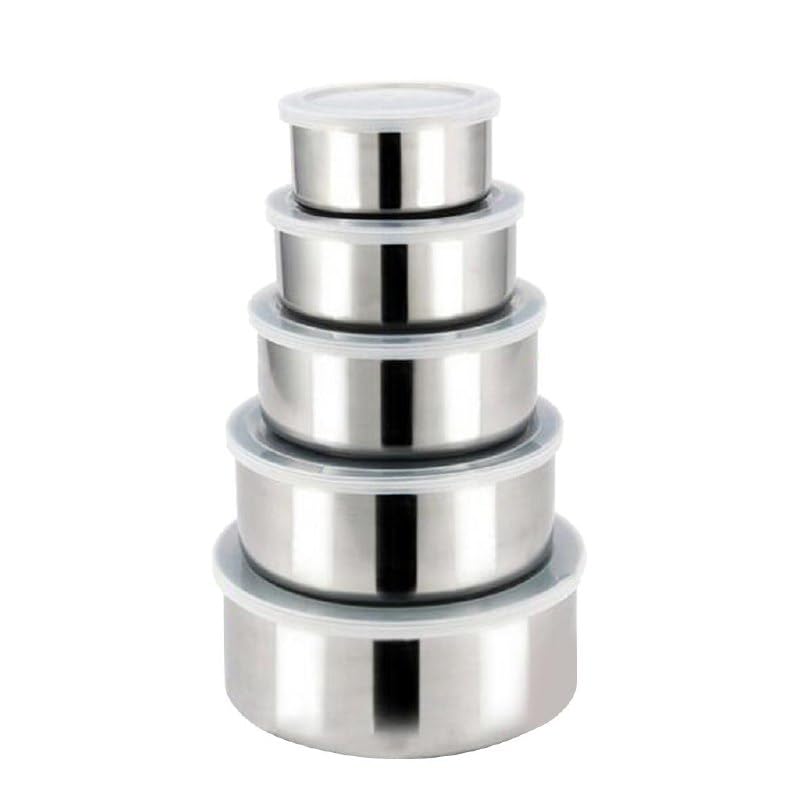 Gladnes 5 Piece Stainless Steel Mixing Bowls with Airtight Lids Durable, Stackable, Multi-Size Set for Food Prep, Baking & Storage (Silver) - Image 1