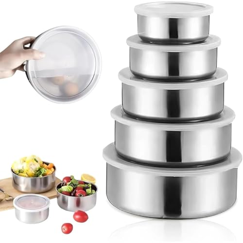 Gladnes 5 Piece Stainless Steel Mixing Bowls with Airtight Lids Durable, Stackable, Multi-Size Set for Food Prep, Baking & Storage (Silver) - Image 4