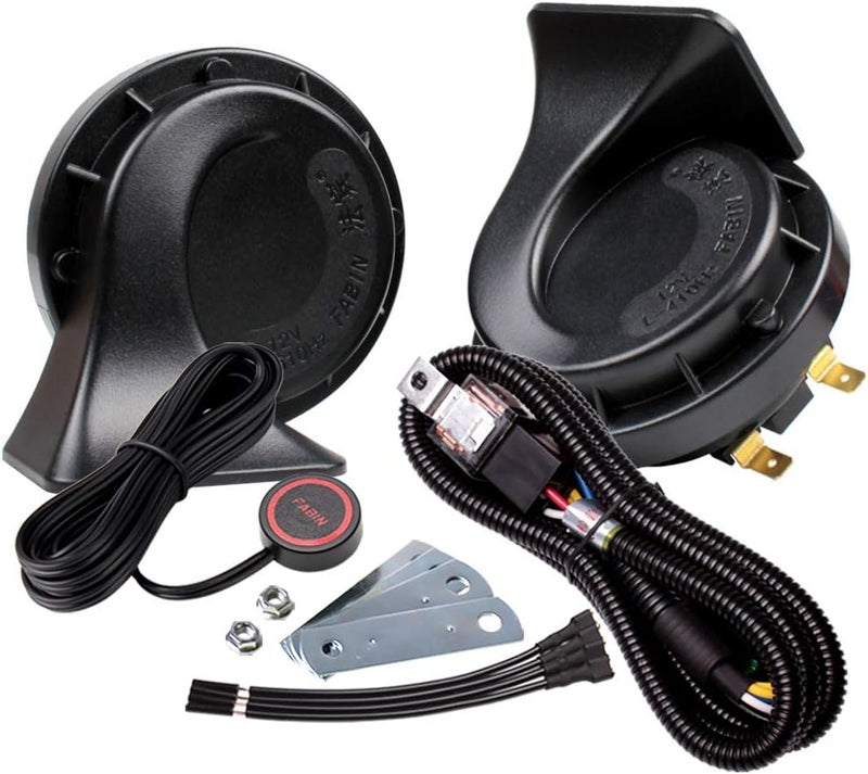 FARBIN Car Horns Kit with Button 12V Truck Horn Loud Train Horn for Car Electric Air Horns (Black Snail horn with harness and button, 12v) - Image 1